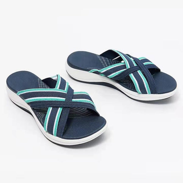 Large Size Slippers Female Flying Woven Cross Beach Sandals