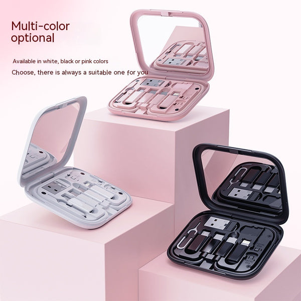 Multifunction Data Cable Digital Storage Box Charging Mirror Hidden Mobile Phone Holder