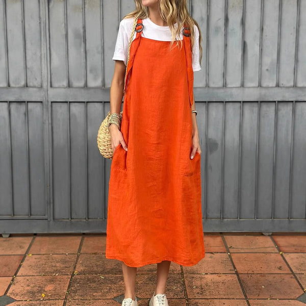 Summer Women's Adjustable Shoulder Strap Casual Cotton And Linen Dress
