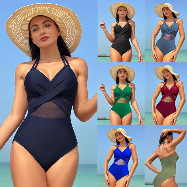 One-piece Swimsuit Women's Pure Color Mesh Bikini Swimsuit