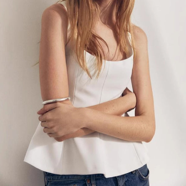 Pleated Slim-fit Square Collar Sleeveless Small Top