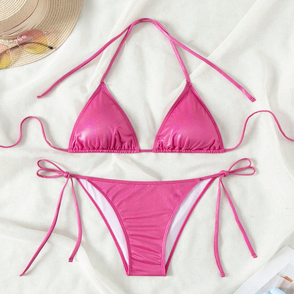 Pure Color Tied Beach Sexy Bikini Hot Spring Split Swimsuit Female Bikini