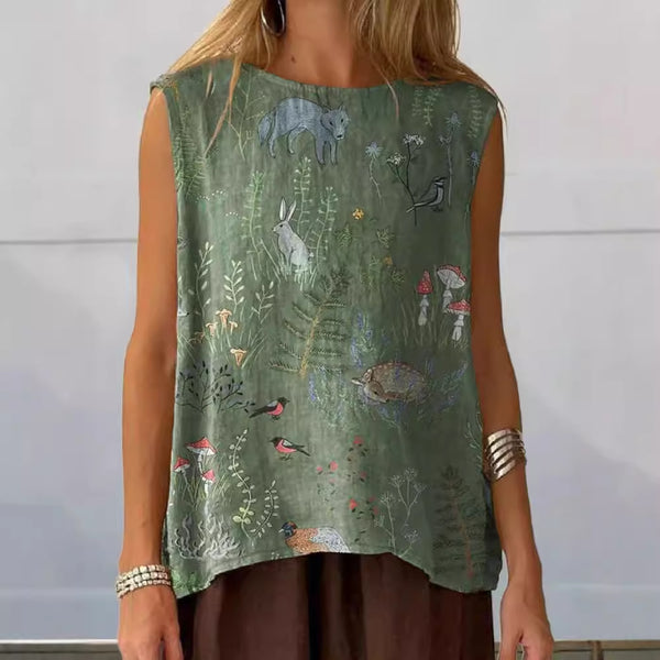 European And American Floral Cotton Linen Vest